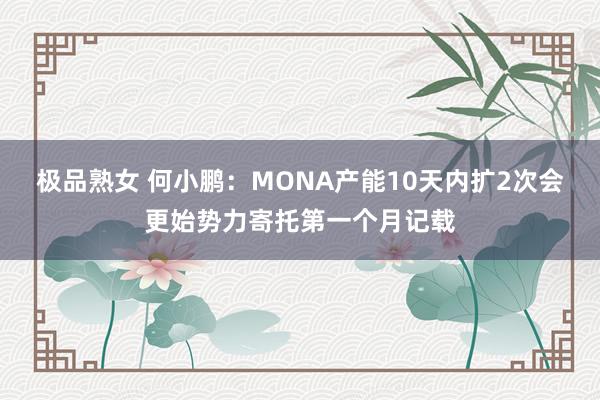 极品熟女 何小鹏：MONA产能10天内扩2次会更始势力寄托第一个月记载