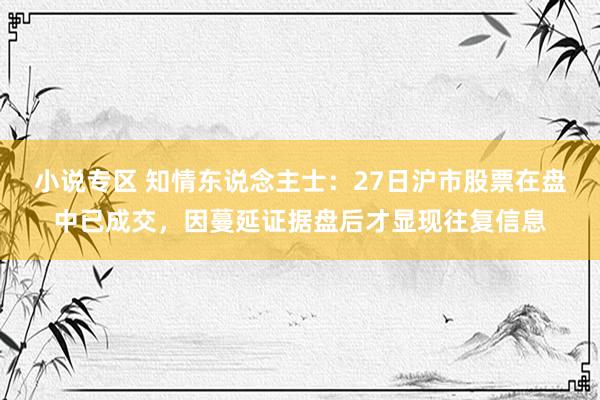 小说专区 知情东说念主士：27日沪市股票在盘中已成交，因蔓延证据盘后才显现往复信息