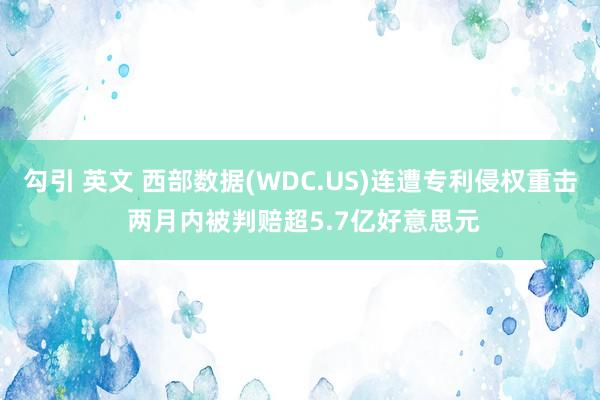 勾引 英文 西部数据(WDC.US)连遭专利侵权重击 两月内被判赔超5.7亿好意思元