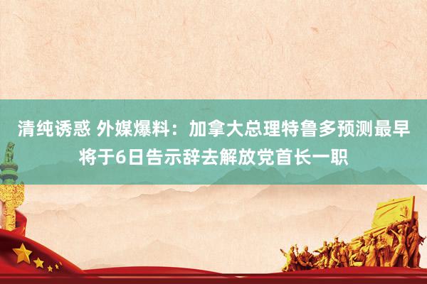 清纯诱惑 外媒爆料：加拿大总理特鲁多预测最早将于6日告示辞去解放党首长一职